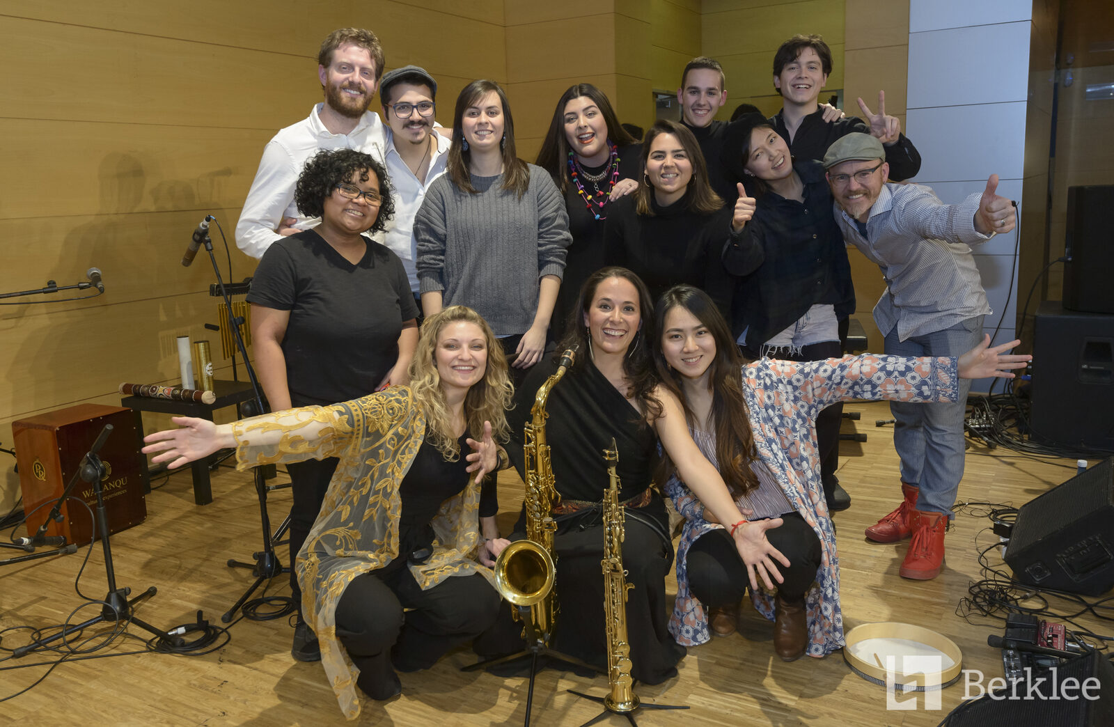 Carolina Araoz with a group of musicians at Berklee